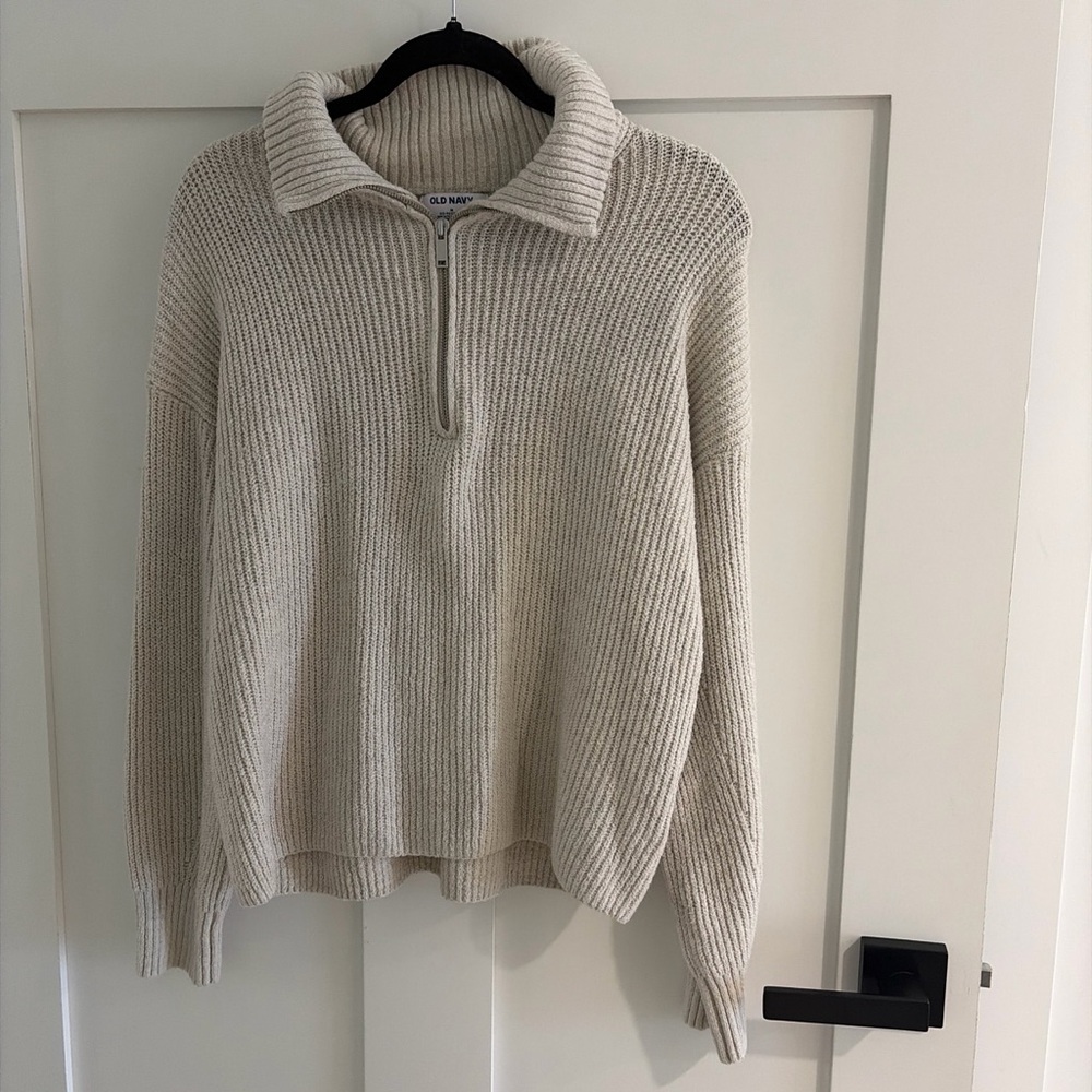 Old Navy Men's Zip Up Sweater in Cream